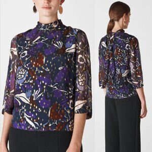 Whistles Montrose Dobby Silk Mix metallic floral blouse top 17745